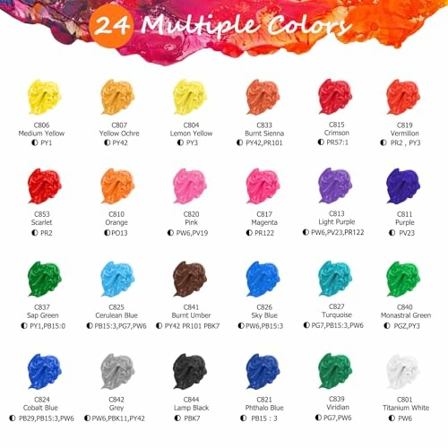Chart showing 24 paint colors with names and codes.