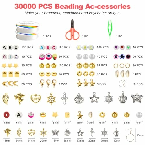 30000-piece beading accessories set including beads, charms, and tools.