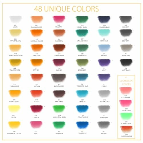 Chart displaying 48 unique colors with names and swatches.