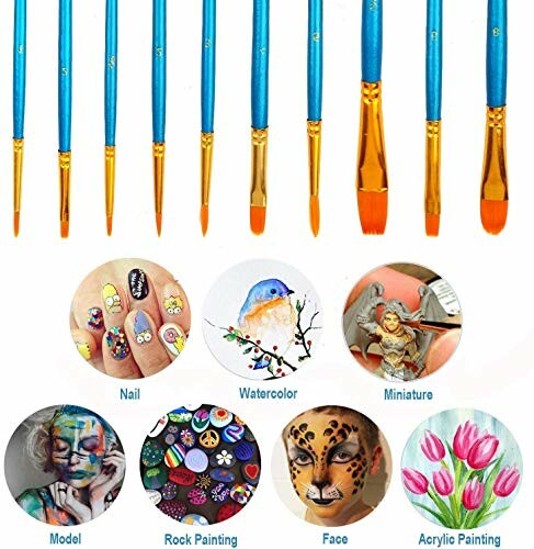 Set of blue and orange paintbrushes for various art styles.