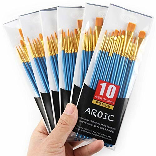 Set of 10 premium artist paint brushes with blue handles and orange bristles.