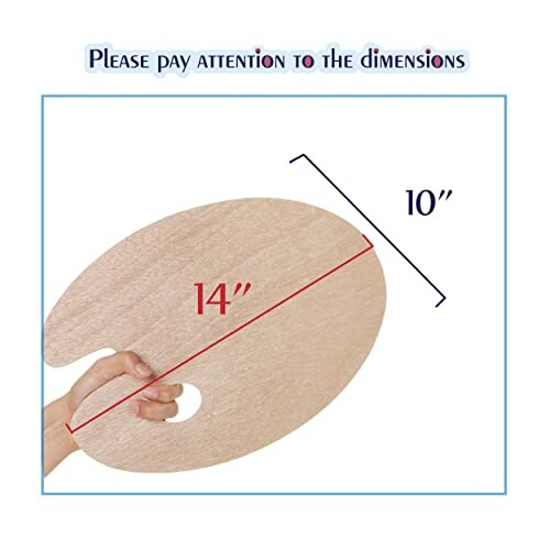 Wooden artist palette with dimensions 14 inches by 10 inches.