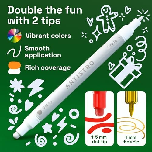 Artistro paint pen with double tips, vibrant colors, smooth application, and rich coverage.