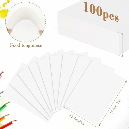 Set of 100 blank white cards with dimensions 12.7cm by 17.8cm.