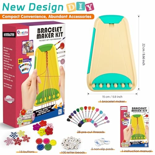 Bracelet maker kit with accessories and instructions.