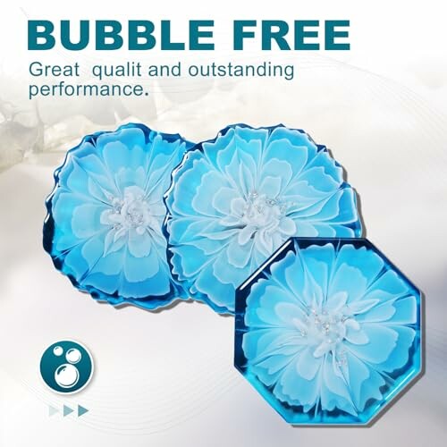Blue flower coasters with bubble-free design.