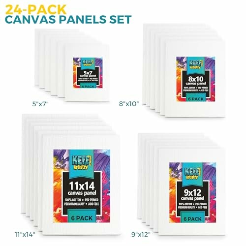Assorted canvas panels set in various sizes