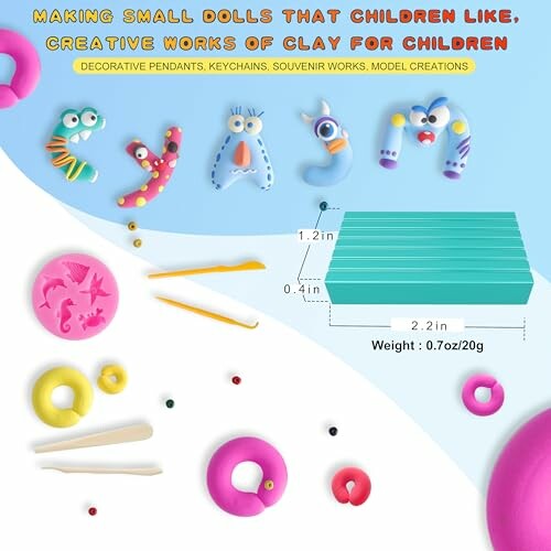 Colorful clay crafting kit with tools and shapes for children.