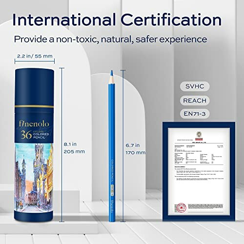Image showing international certification for a non-toxic, safe colored pencil set.
