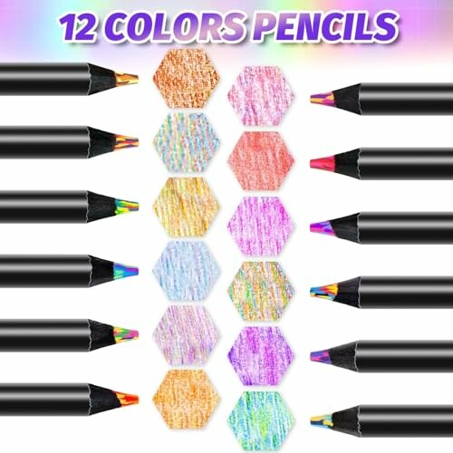 Set of 12 color pencils with hexagonal color samples.