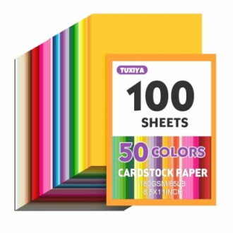 Colorful cardstock paper pack with 100 sheets and 50 colors.