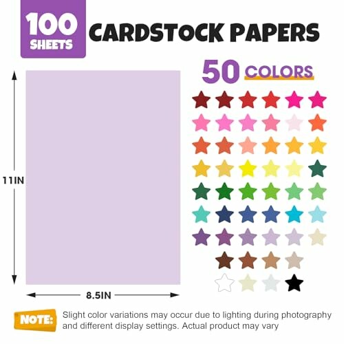 Cardstock papers with 50 color options and 100 sheets.
