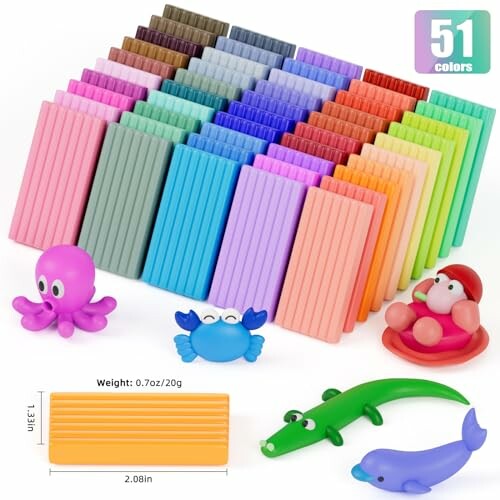 Colorful clay set with 51 pieces and animal figures.