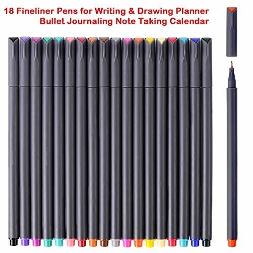 Set of 18 colorful fineliner pens for writing and drawing.