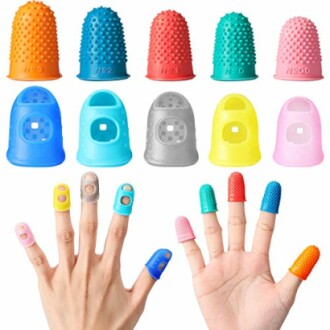 Colorful rubber finger protectors in various sizes.