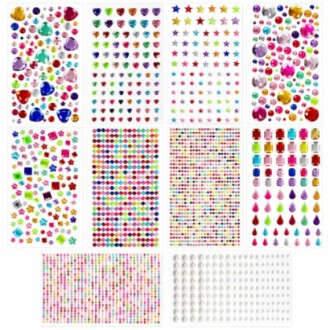 Various colorful gem and star sticker sheets.