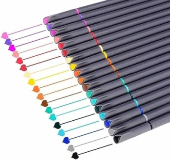 Set of colorful marker pens with heart-shaped swatches.