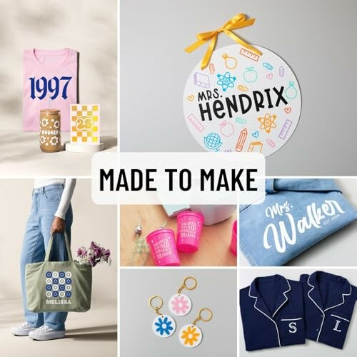 Collage of personalized gifts including clothing, mugs, and decorations.