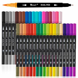 Set of dual tip colored markers in various colors with black barrels.