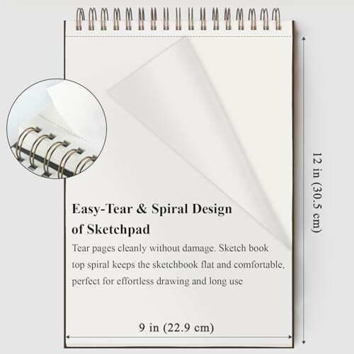 Sketchpad with easy-tear spiral design, 9x12 inches.