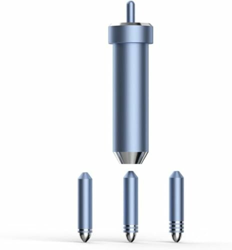 Blue engraving tool with interchangeable tips.