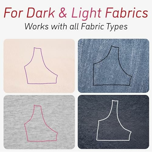 Embroidery samples on different fabric colors.