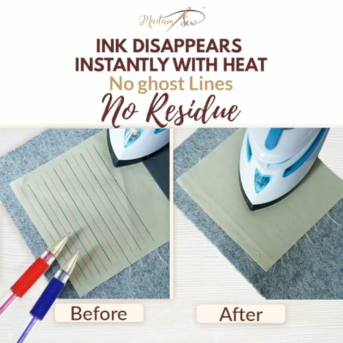 Demonstration of ink disappearing with heat using an iron.