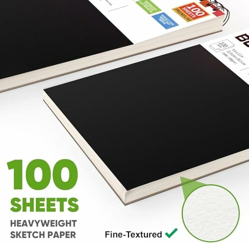 Heavyweight sketch paper pad with 100 sheets and fine texture.