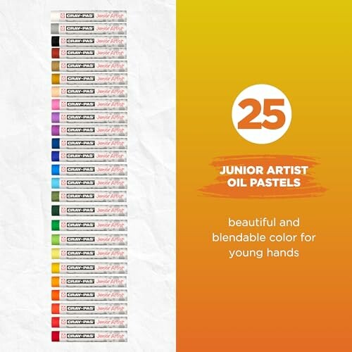 Set of 25 junior artist oil pastels with colorful packaging.