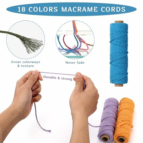 Colorful macrame cords with features like durability and non-fading.