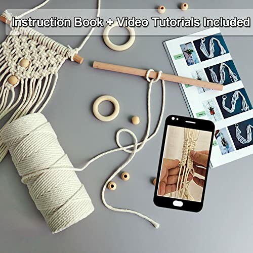 Macrame kit with instruction book and video tutorials included.