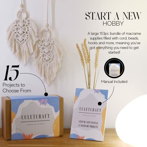 Macrame starter kit with projects and manual included.