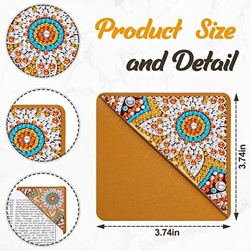 Mandala diamond painting coaster with size details.
