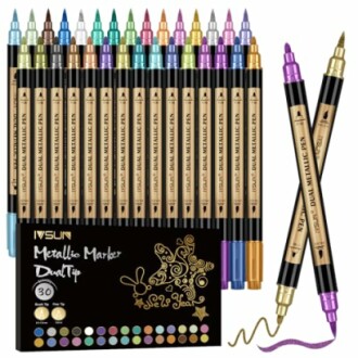 Set of 30 dual tip metallic markers in various colors with packaging.