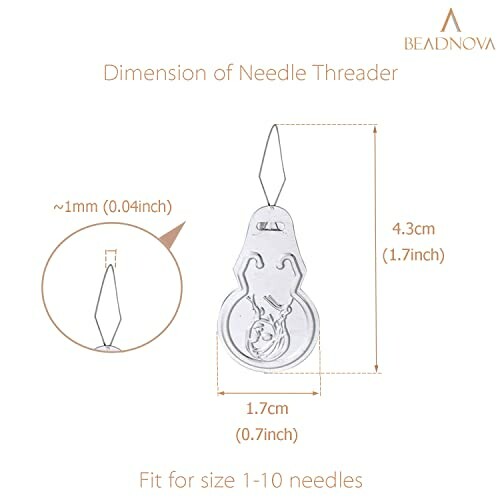 Diagram showing dimensions of a needle threader.