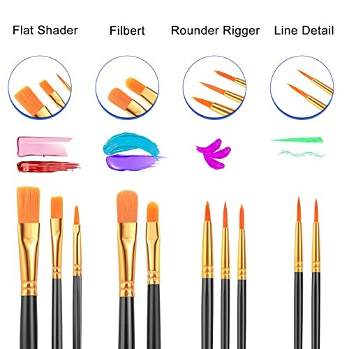 Set of artist paint brushes with different shapes and sizes.