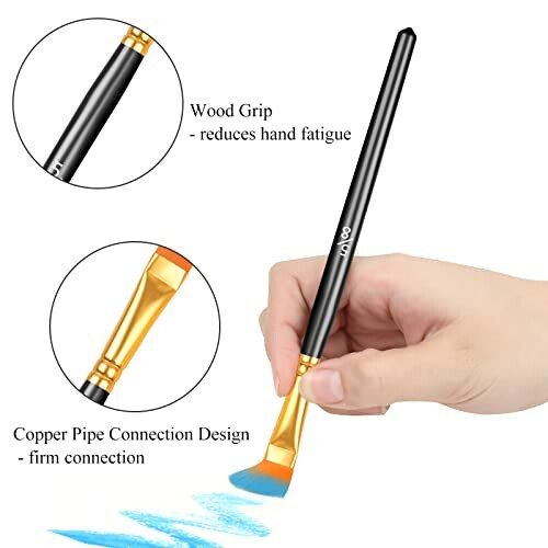 Paintbrush with wood grip and copper pipe design.