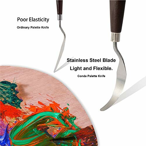 Comparison of ordinary and CONDA palette knives with paint.