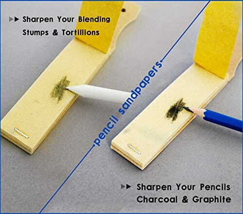 Pencil sandpapers for sharpening blending stumps and pencils.