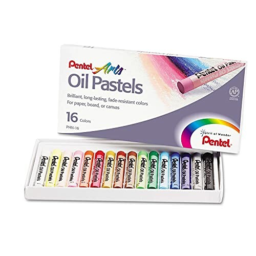 Pentel oil pastels set with 16 colors in an open box.