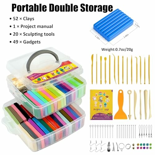 Portable double storage clay set with clays, tools, and gadgets.