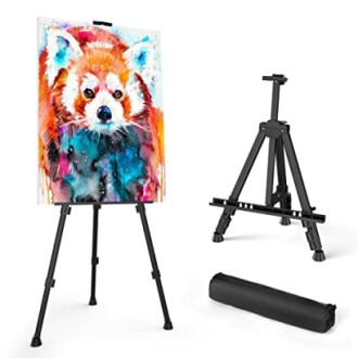 Portable easel with a colorful red panda painting.