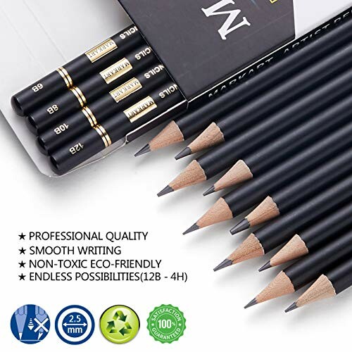 Set of professional quality drawing pencils ranging from 12B to 4H with eco-friendly labels.