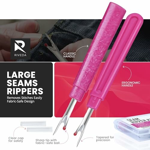 Riveda seam rippers with ergonomic and classic handles.