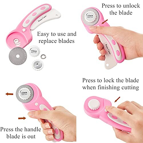Instructions for using a rotary cutter with replaceable blades.