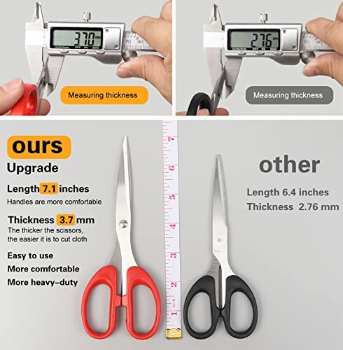 Comparison of two scissors showing measurements and features.