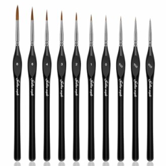 Set of fine-tipped black handle paintbrushes in various sizes.