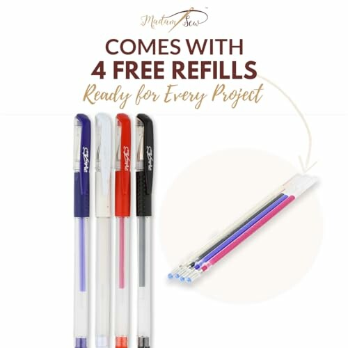 Sewing marking pens with 4 free refills in various colors.