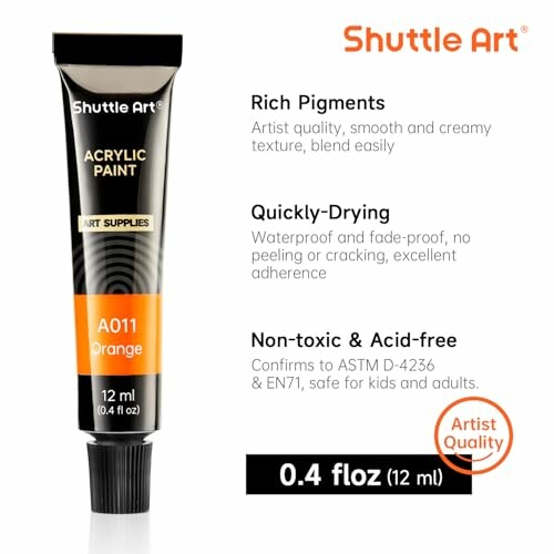 Shuttle Art acrylic paint tube with product details.