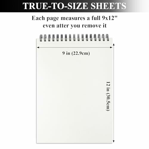 Sketchbook showing dimensions of 9x12 inches with spiral binding.